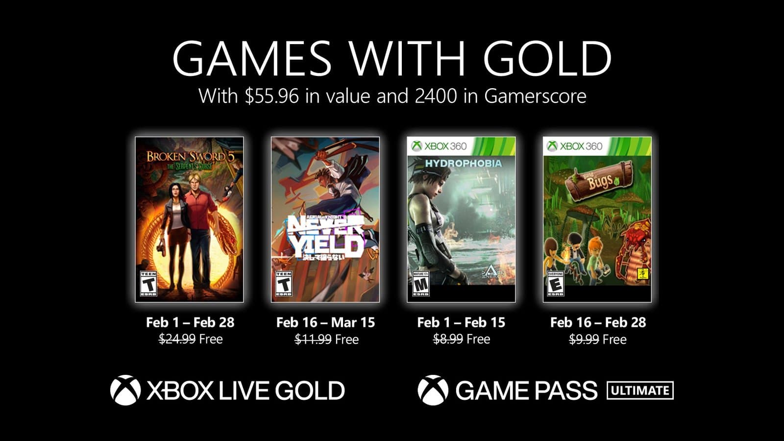 Anunciado los Games with Gold para febrero de 2022