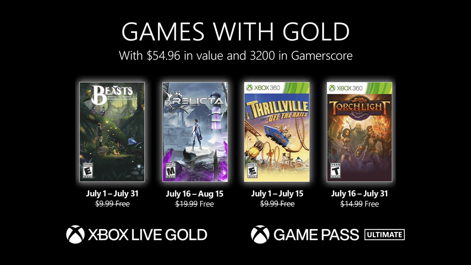 Estos son los Games with Gold de julio