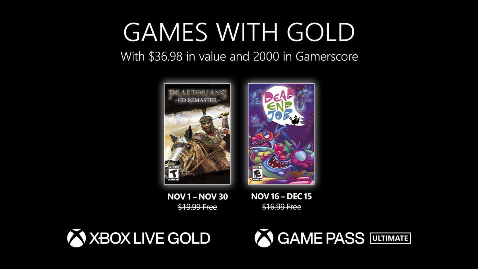 Anunciado los Games with Gold de noviembre