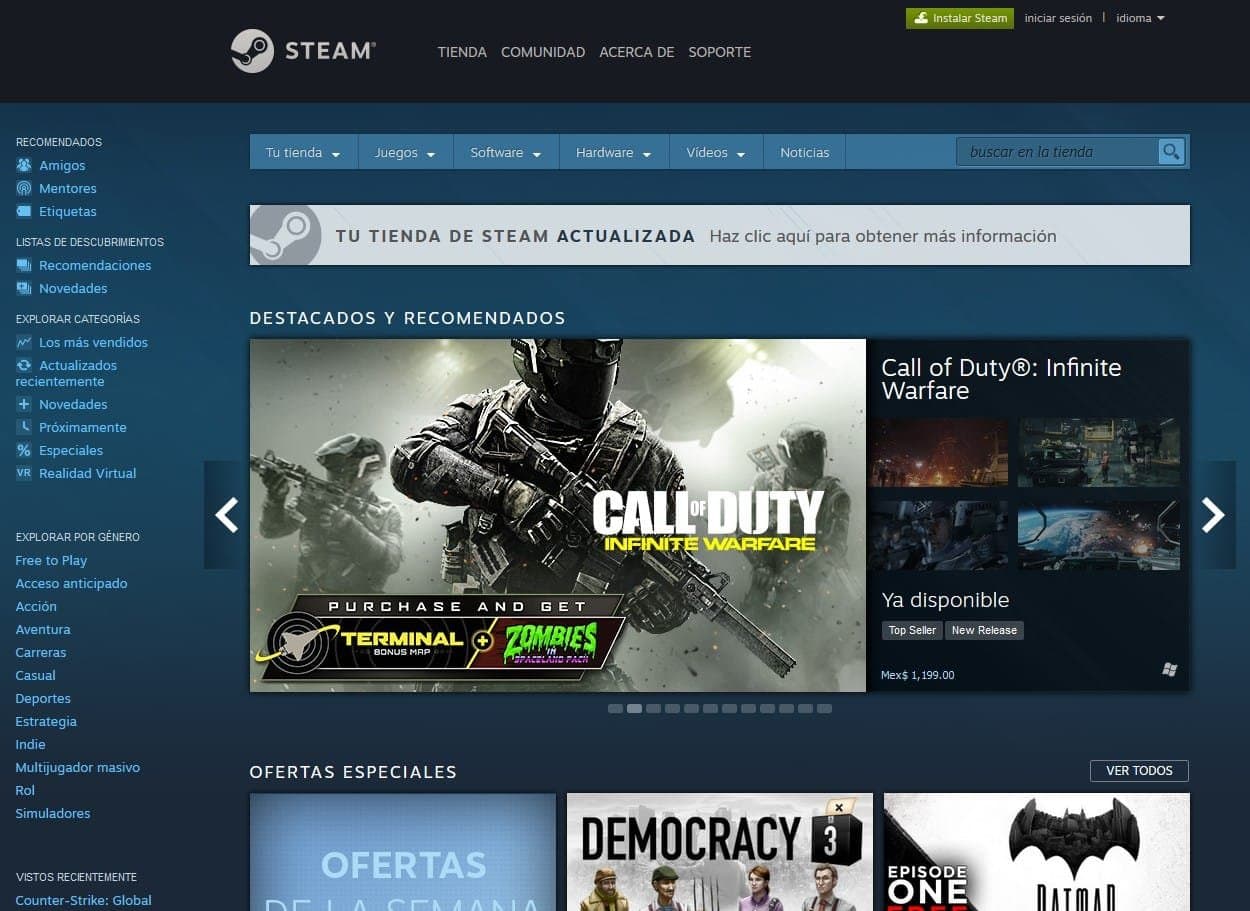 Steam actualiza la interfaz de su tienda