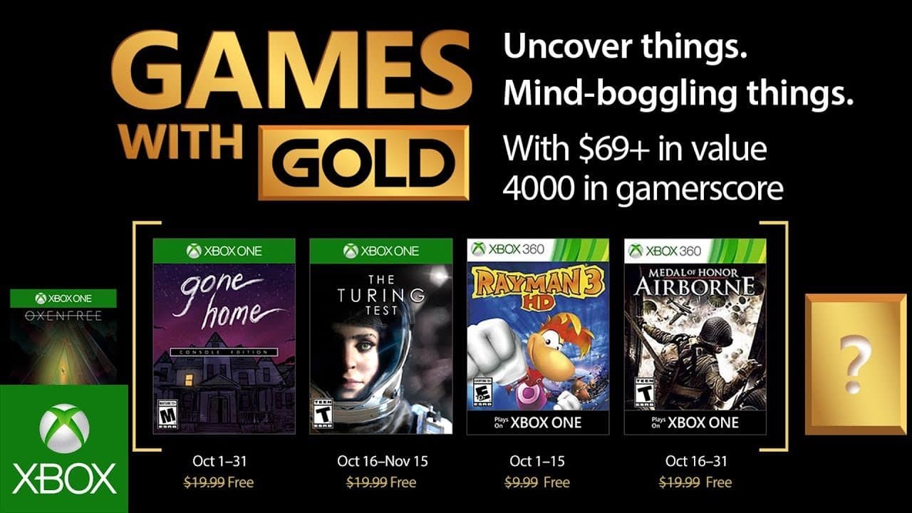 Anunciado los juegos gratis de Xbox para el mes de Octubre