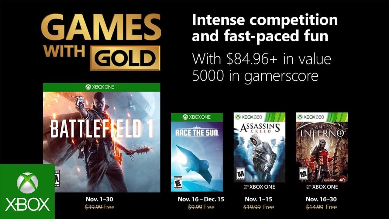 Revelado los Games with Gold del Mes de Noviembre