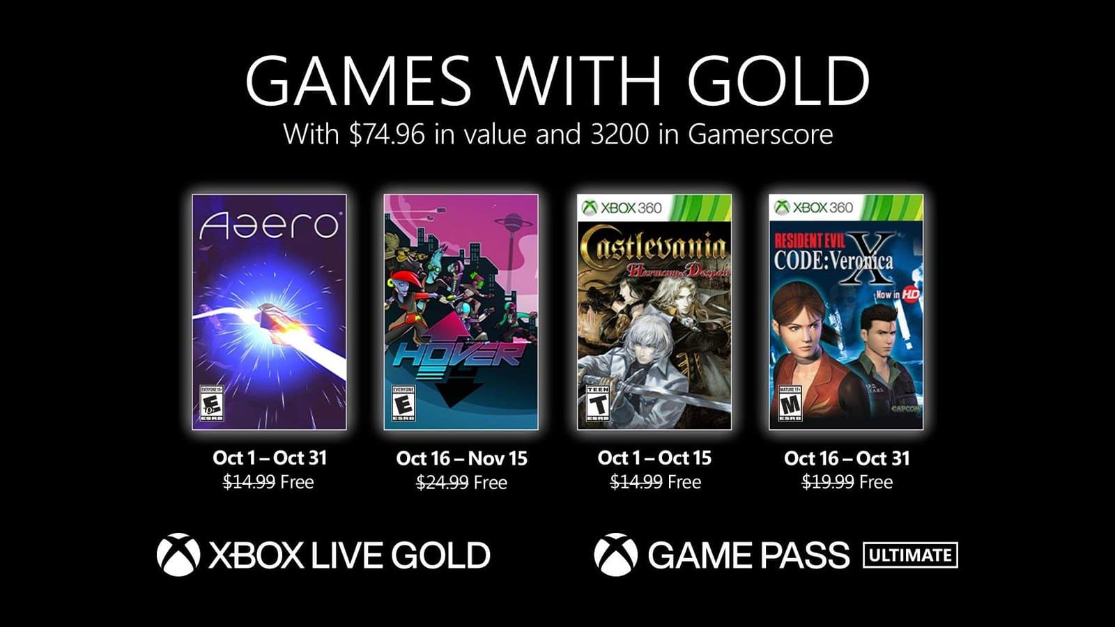 Xbox anuncia sus Games with Gold de octubre
